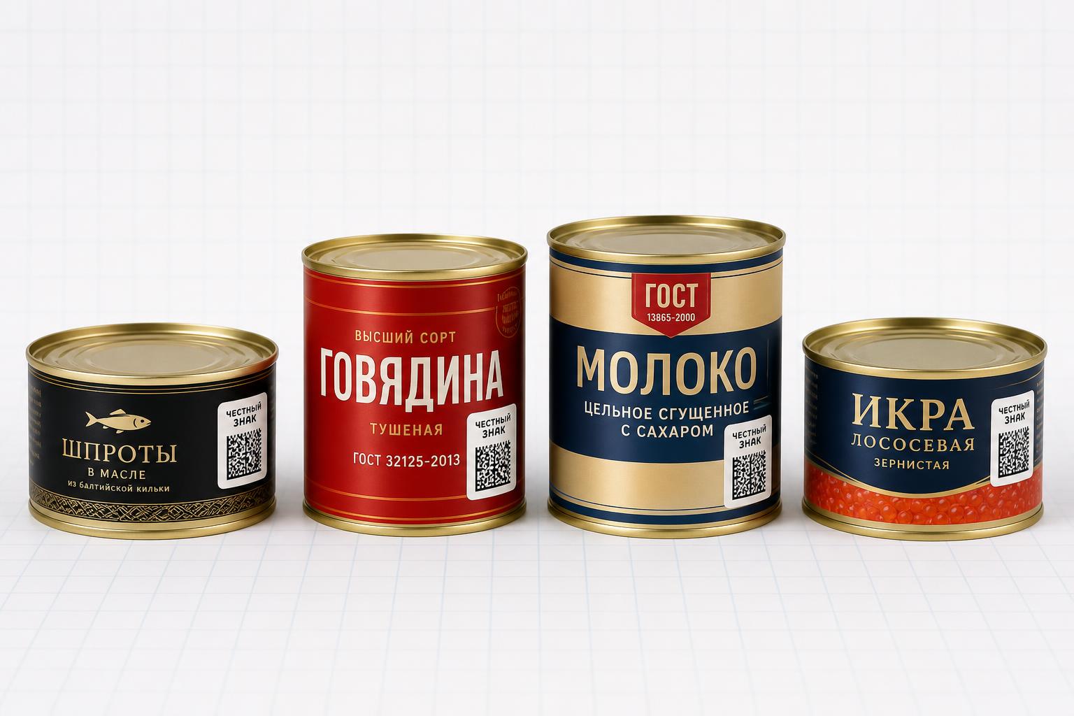 Canned food with Честный знак labels
